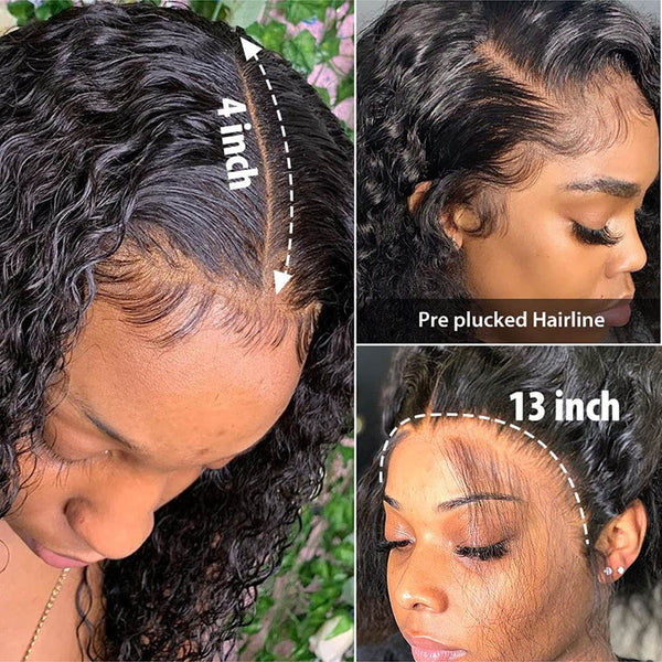 14" 13x4 Full Frontal Double Drawn Peruvian Raw Hair Lace Front Wigs Peruvian Hair Deep Curly Bob Wigs for Black Women