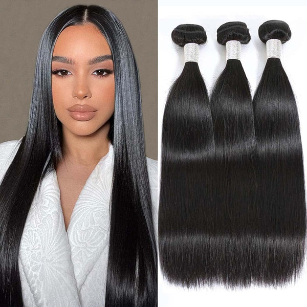 WigWisp 12A Human Hair Bundles Lustrous Straight 3 Bundles Human Hair 16 18 20 Inch 100% Unprocessed Brazilian Virgin Hair Bundles Deals Human Hair Weave Straight Human Hair Extensions Natural Color