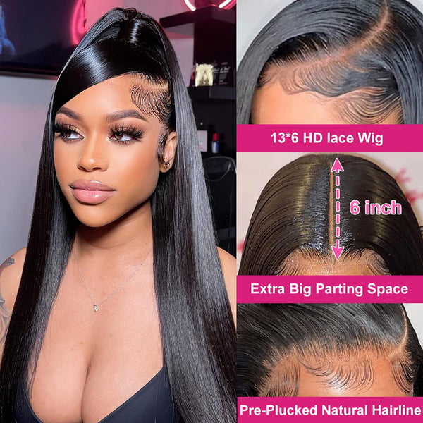 WigWisp Wholesale 200% density HD13*6 Human Lace Front Straight Wigs Virgin Wig Full Frontal Straight Hair Wig For Black Women