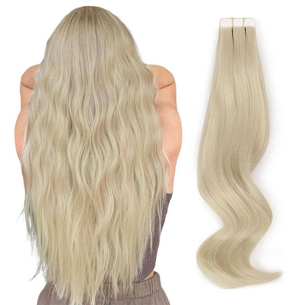 Tape in Hair Extensions Human Hair light blond 20pcs 50g Remy Human Hair Extensions Seamless Straight Real Hair Extensions Tape in Natural Hair 18 Inch